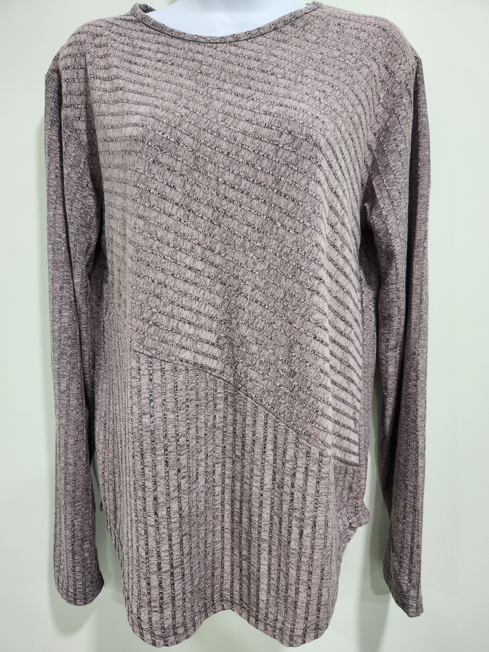 Relaxed Long Sleeve Ribbed Knit Top - Taupe